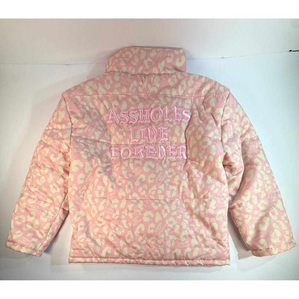 A holes Live Forever Pink Leopard Print Puffer Jacket Streetwear Medium